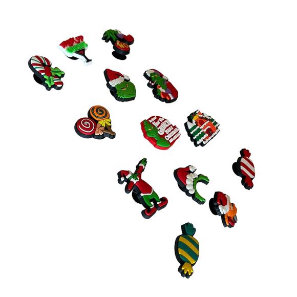 NEW Grinch Christmas SHOE CHARMS 13pc for Croc Clogs Shoes Zippers Backpacks + - Picture 2 of 6
